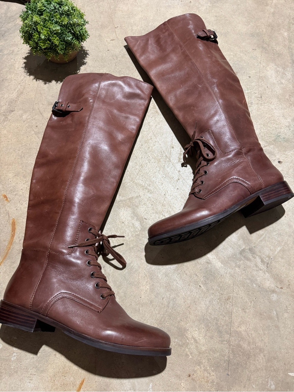 Pour La Victoire Leather Knee High Boots Size 9 Brown Lace Up Tall Eqiestrian